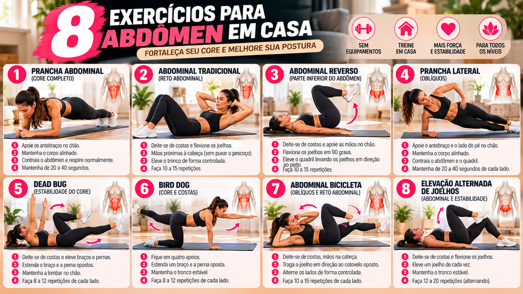 8 Exercícios para Abdômen em Casa: Guia Completo para Iniciantes e Como Montar Seu Treino 2 8 Exercicios Abdominais em Casa