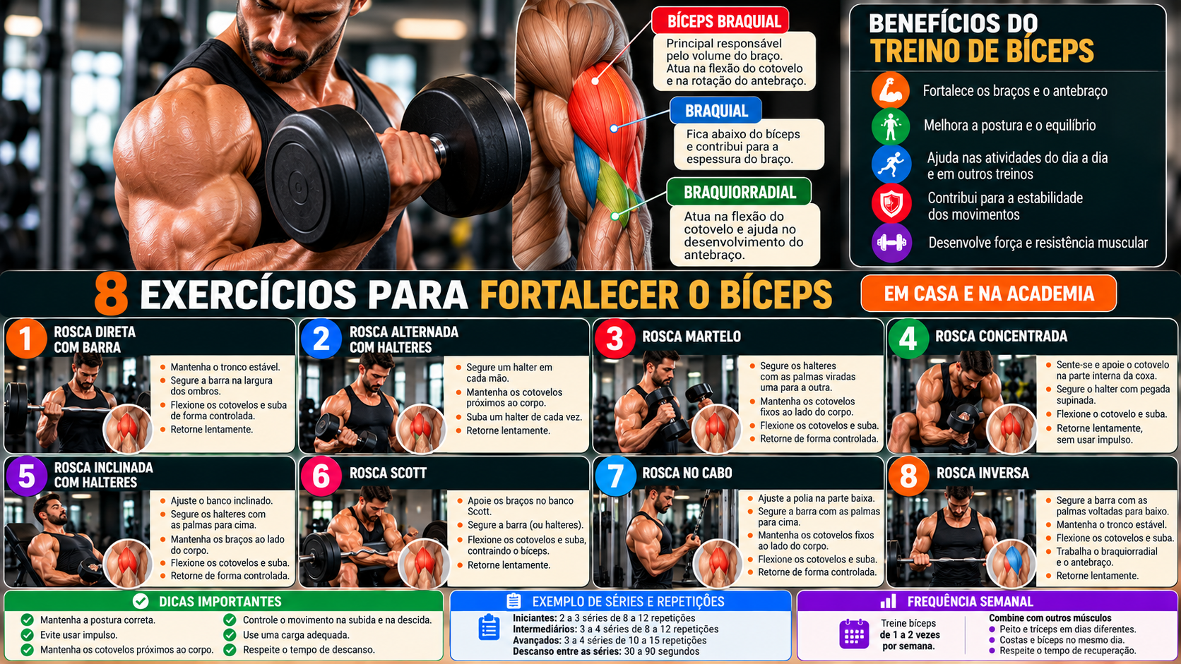 Treino de Bíceps: 8 Exercícios para Fortalecer e Desenvolver os Braços em Casa e na Academia 1 Treino de Bíceps