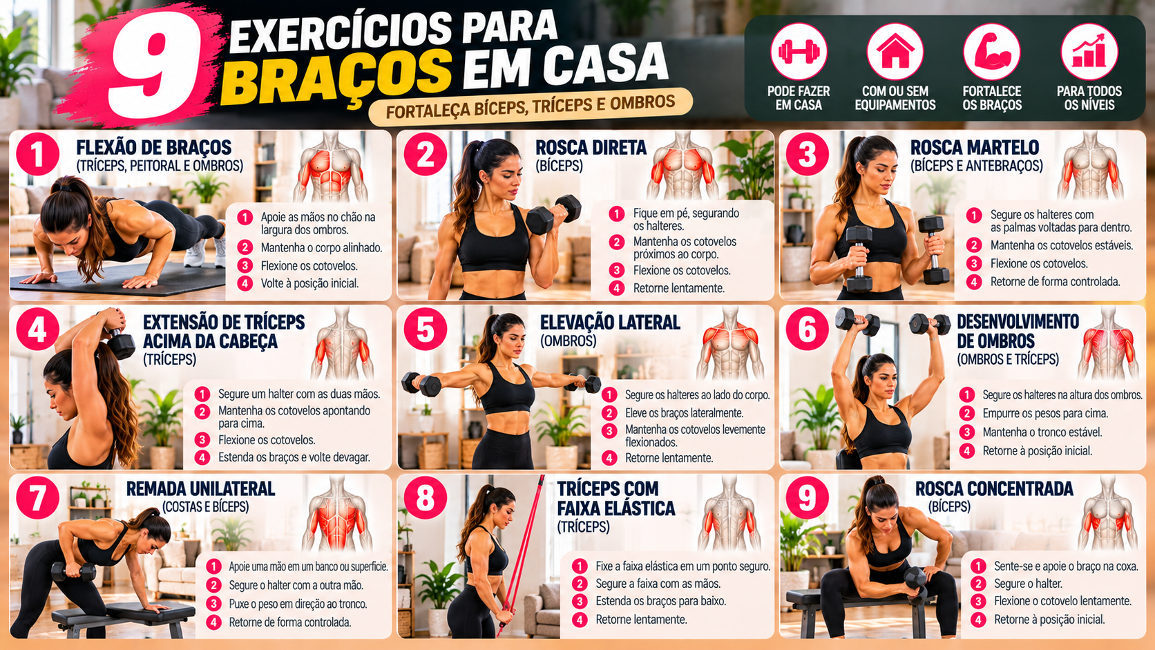 Treino de Braços em Casa: 9 Exercícios para Fortalecer Bíceps, Tríceps e Ombros 2 Treino de Braços em Casa