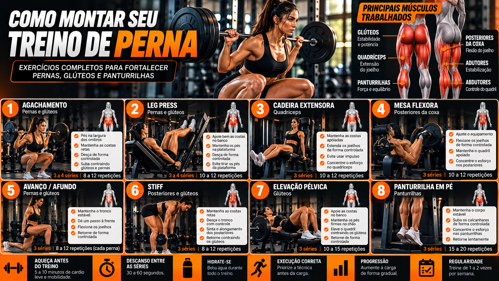 Treinos de Perna: Guia Completo com Exercícios para Fortalecer Pernas e Glúteos 3 Treinos de perna