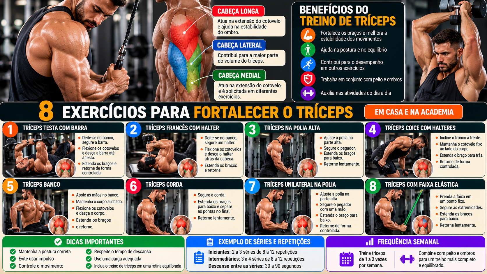 Treino de Tríceps: 8 Exercícios para Fortalecer os Braços em Casa e na Academia 1 Treino de Tríceps