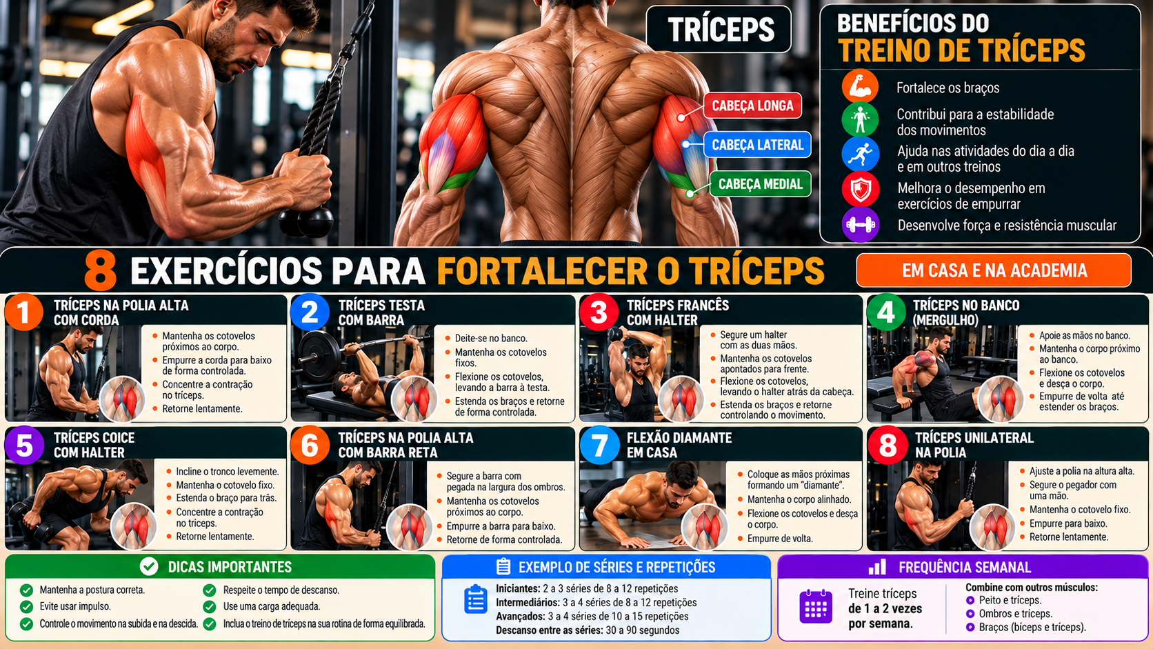 Treino de Tríceps: 8 Exercícios para Fortalecer os Braços em Casa e na Academia 2 Treino de Tríceps