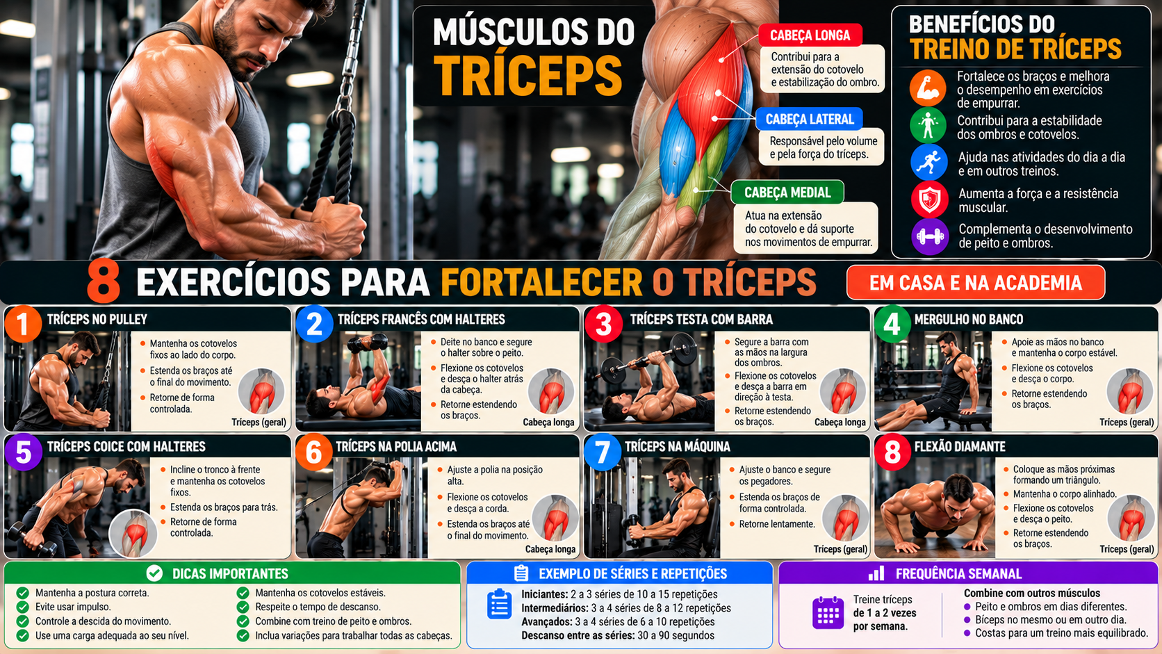 Treino de Tríceps: 8 Exercícios para Fortalecer os Braços em Casa e na Academia 3 Treino de Tríceps